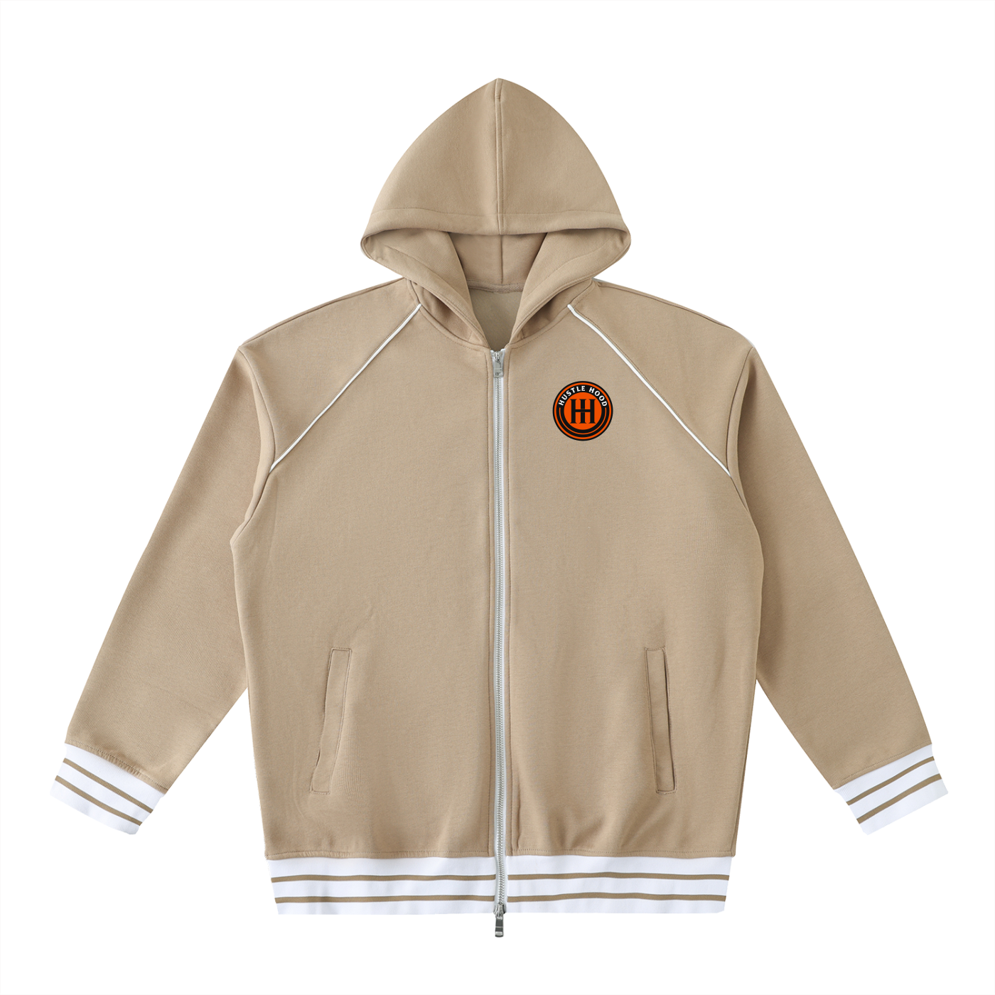 Striped Trim Zip-Up Hoodie