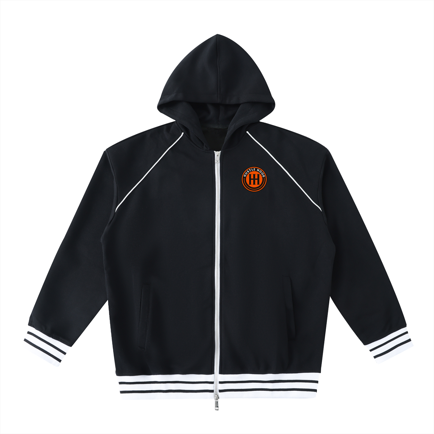 Striped Trim Zip-Up Hoodie