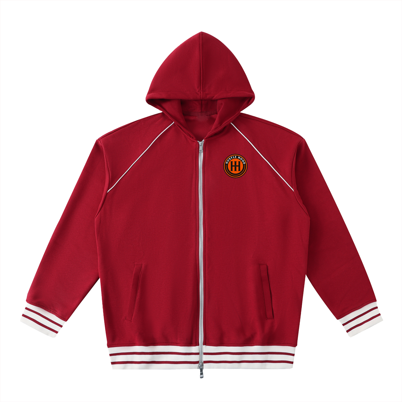 Striped Trim Zip-Up Hoodie