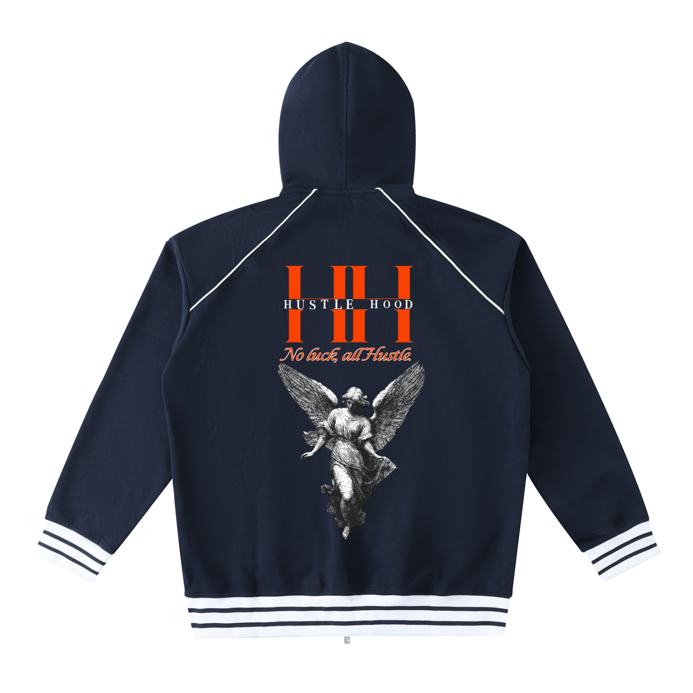 Striped Trim Zip-Up Hoodie