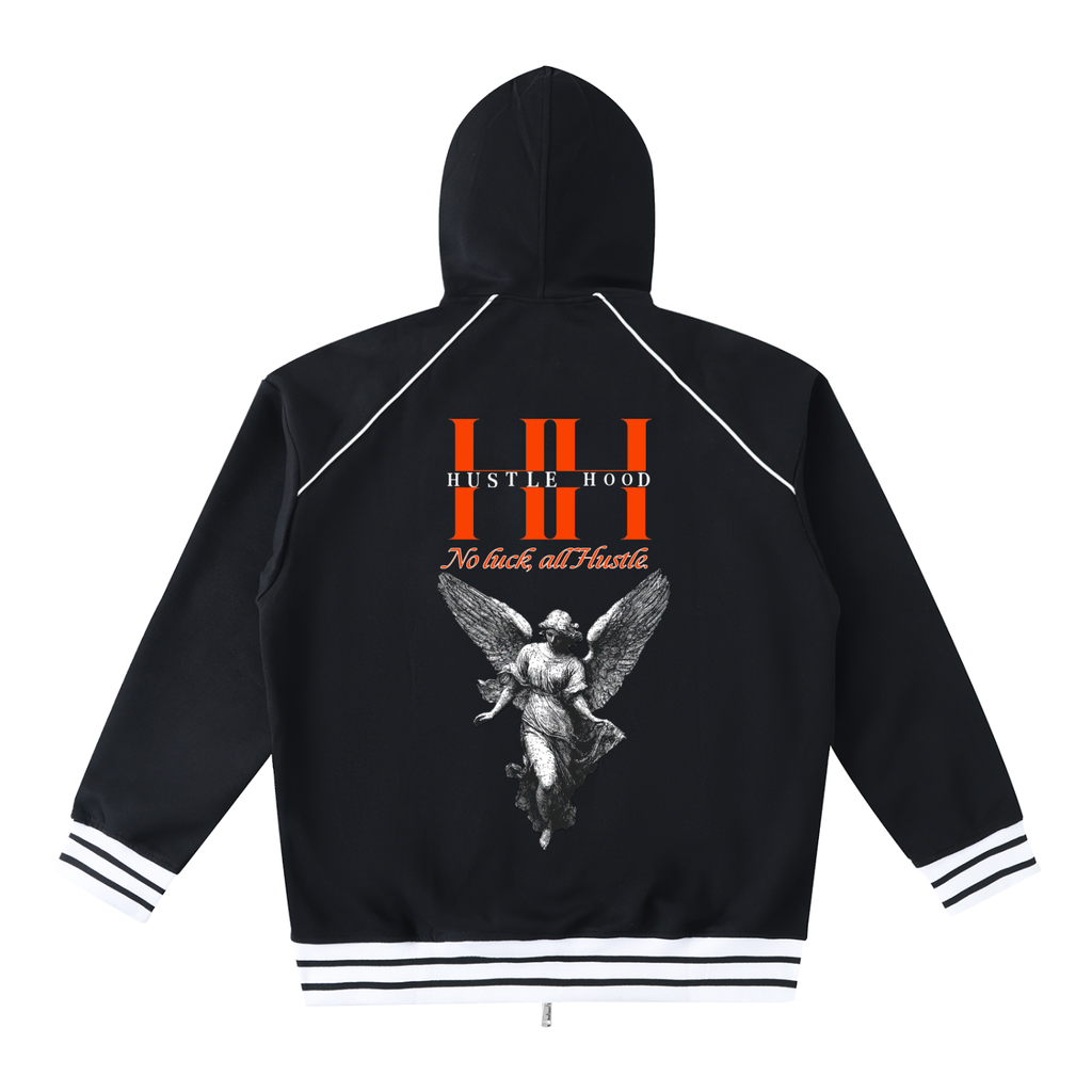 Striped Trim Zip-Up Hoodie